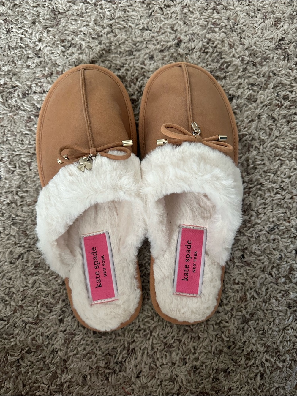 Style & Co. Tan Faux Suede Slippers with Cream Sherpa Trim